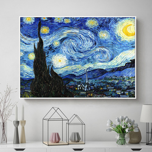 梵夜装饰画星夜纳月高星空下罗星河大师油画现代客厅卧室挂画壁画