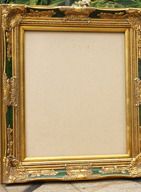 鹿艺画框实木角花框油画框暗绿色金色复古画框宽m1c.5c度厚度51m