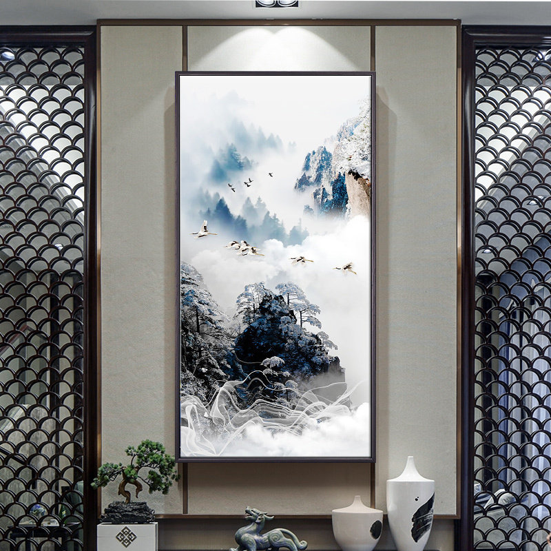 新中式中国风山水风景禅意玄关装饰挂画走廊过道背景墙画客厅壁画