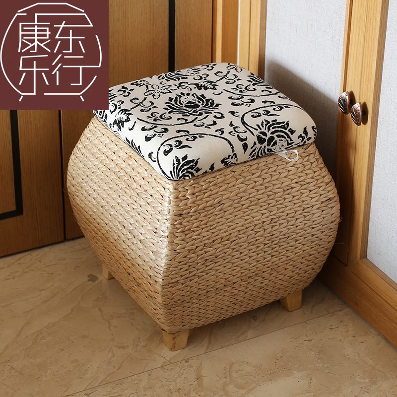 藤草编换鞋凳储物进门凳坐箱可坐人鞋柜家用凳搁脚穿鞋凳家用收纳
