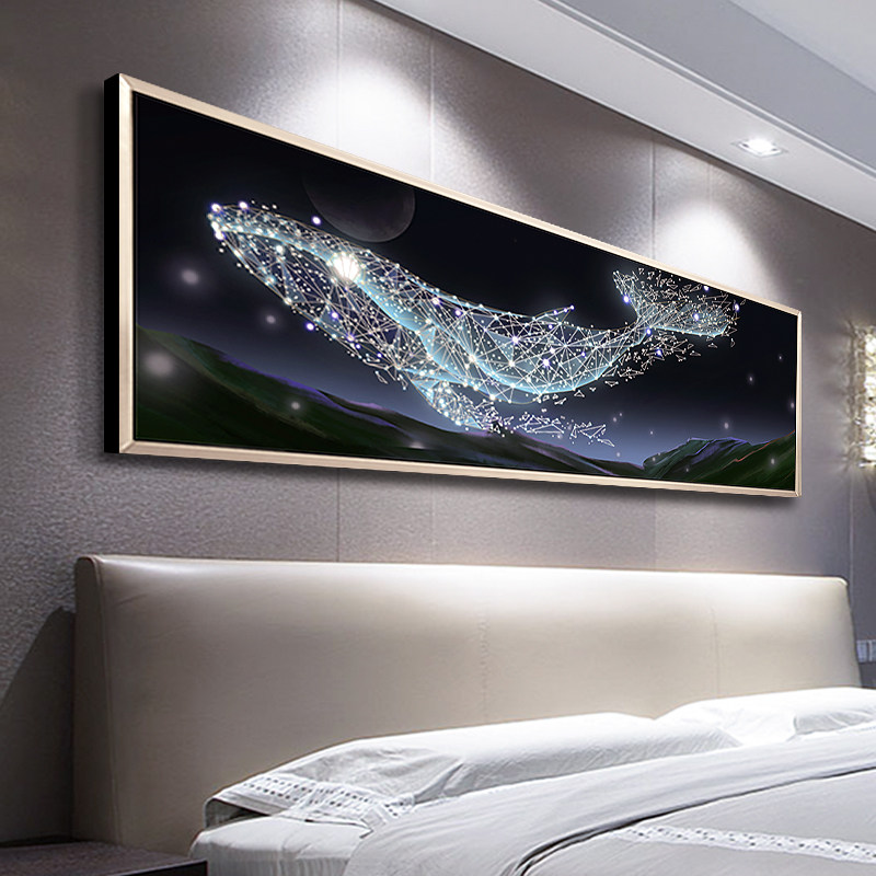 馨奢卧室床头装饰画现代客厅背景墙壁画主画立体墙卧温轻挂画鲸鱼