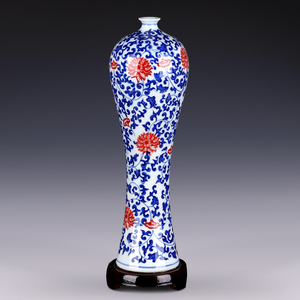 艺德镇陶居器花瓶仿古中式青花瓷美人瓶客厅家瓷装饰品摆件工景品