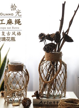 复古麻花艺术干花插绳花瓶 玻璃 花明室内透瓶摆件客厅出口花器小
