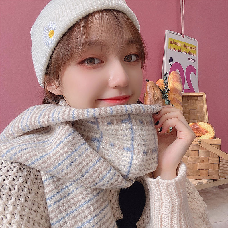 ins潮韩版百搭条纹围巾女可爱水枪