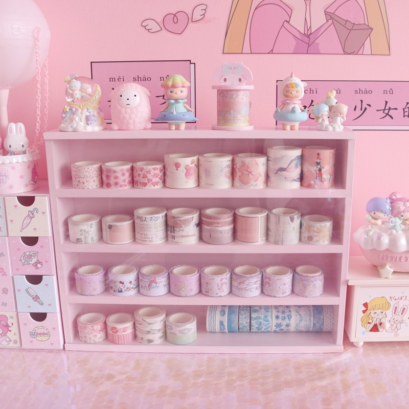 手帐和纸胶带收纳盒木盒子书桌置物架桌面多层ins盲盒展示架少女