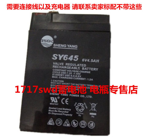 SHENGYANG晟阳蓄电池 SY645 6V4.5AH玩具车 童车 电子称用电瓶