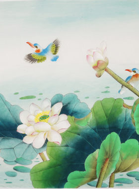 手工无款工笔画纯手绘花鸟牡丹荷花国画没题款装饰画没落款00006