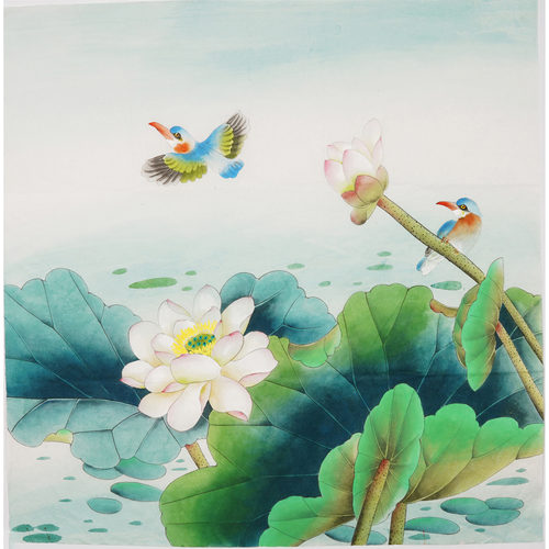 手工无款工笔画纯手绘花鸟牡丹荷花国画没题款装饰画没落款00006
