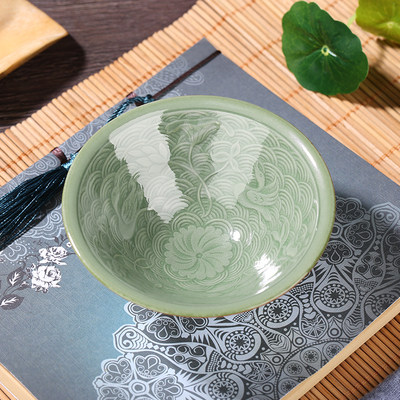 耀州窑茶杯瓷品茗杯手工青瓷茶具杯子陶瓷斗笠杯小茶碗茶盏