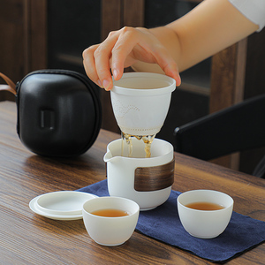 智典羊脂玉瓷防烫便携式旅行茶具小套装泡茶壶茶杯快客杯一壶二杯
