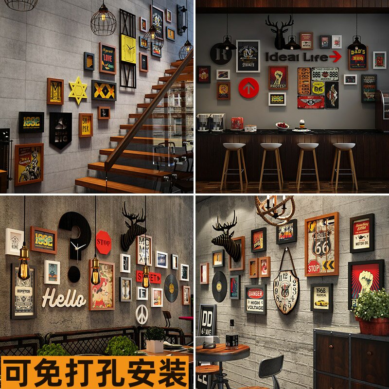清吧装饰氛围墙面汉堡店铺店面布置餐饮店烧烤店酒吧工业风挂件