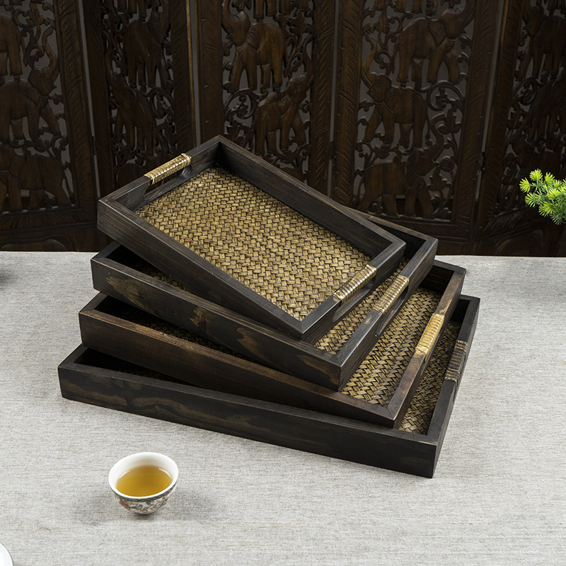 泰国茶盘托盘家用长方形水杯茶杯茶盘客厅放杯子的盘子实木水果盘