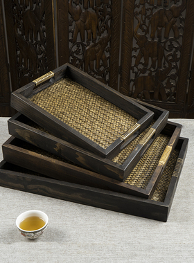 泰国茶盘托盘家用长方形水杯茶杯茶盘客厅放杯子的盘子实木水果盘