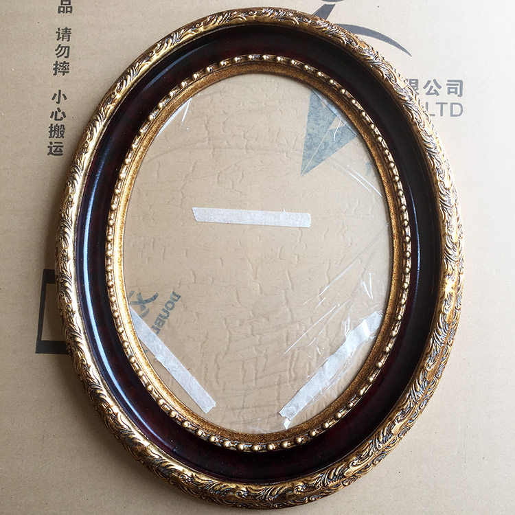 圆形油画框定制婚纱照相框暗红色金色圆形椭圆形画框定制宽度7cm