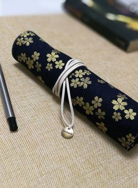 新款和风日式棉麻卷帘笔袋钢笔笔帘卷笔袋男女布艺笔袋大容量