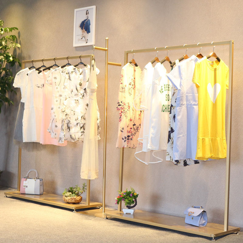 金色服装架落地式侧挂衣服展示架女装服装店货架创意简易挂衣架子