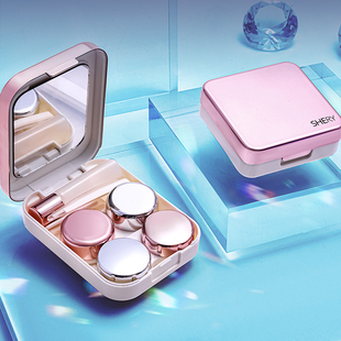 速发盒少简约便携眼形双联盒多多收式 日纳美瞳盒子个副装