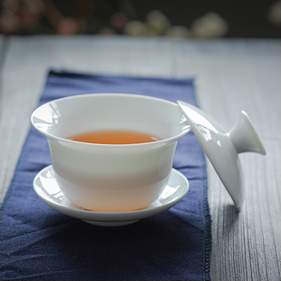 整套功夫陶瓷日式 盖碗德化白瓷茶具套装 简约茶壶茶杯泡茶会客家用