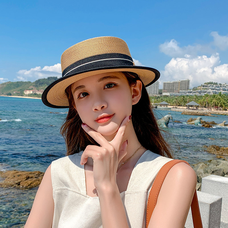 帽子女夏天英伦草帽平顶短檐小礼帽户外防晒沙滩度假海边太阳帽子,服饰配件/皮带/帽子/围巾,帽子,淘宝优惠券,粉丝福利购,淘宝优惠卷