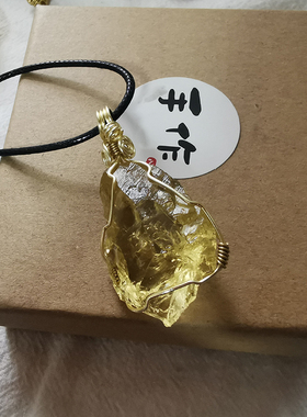 让我变得超有钱 天然黄水晶项链原石吊坠铜线手工编制孤品招财石