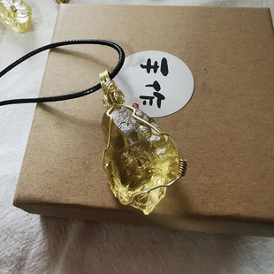 让我变得超有钱 天然黄水晶项链原石吊坠铜线手工编制孤品招财石