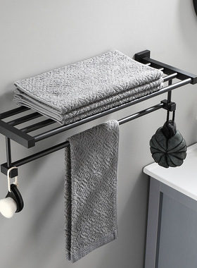 黑色太空铝浴巾架30/35/40/45/70cm四L方带杆加厚卫生间双层毛巾