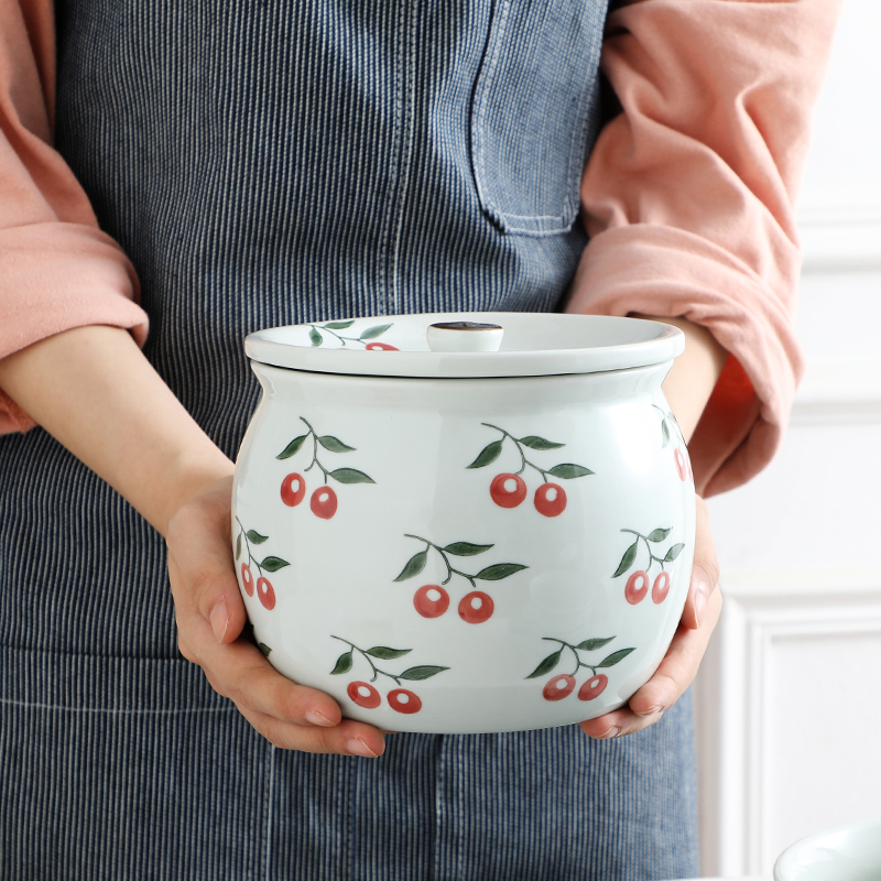 猪油罐陶瓷无孔耐高温厨房家用大容量装油罐M密封容器带盖大号罐