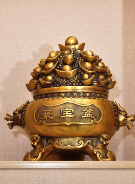 纯铜聚宝盆摆件存钱罐风水招财家居客厅工艺品店铺X乔迁开业礼品