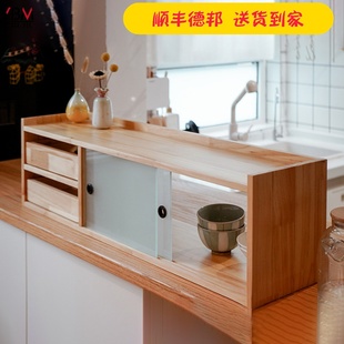 纯实木厨房小碗柜收纳柜调料柜餐边柜餐桌整理柜玻璃储物柜 日式