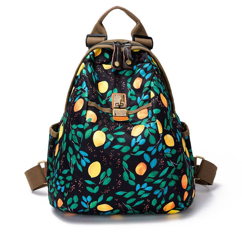 时尚牛津布旅游双肩包女2021新款大容量印花帆布百搭尼龙出游背包