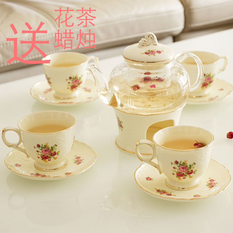 欧式陶瓷玻璃花茶茶具套装煮w水果茶壶加热底座耐热耐高温杯碟包