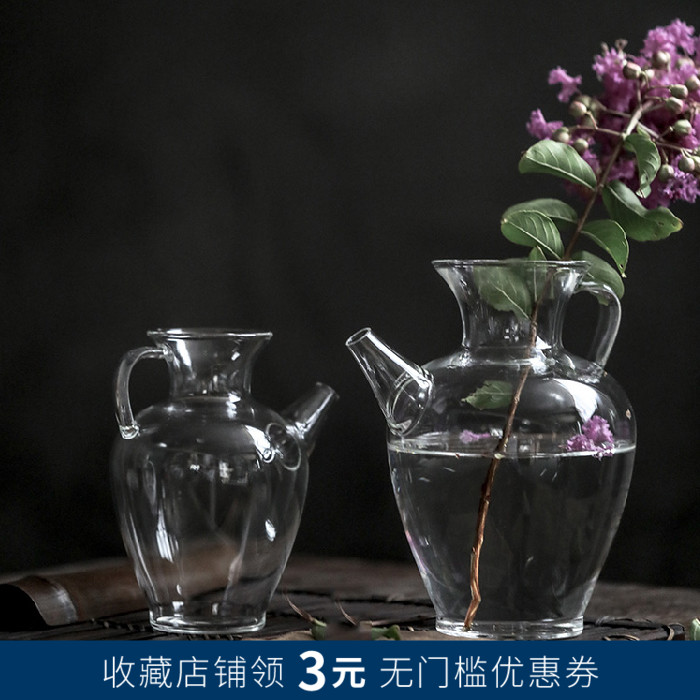 日式禅意执壶花器透明玻璃壶形器皿插花瓶创意茶席摆件搭配客厅