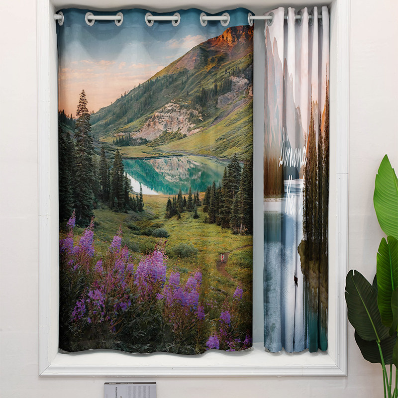 成品短帘天竺麻2020北欧简约现代风景客厅书房阳台飘窗遮光窗帘