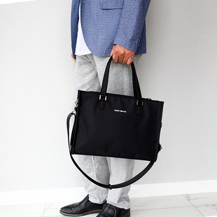 商务手提包男休闲公文包单肩斜挎包横款牛津布包轻便手拎电脑包潮