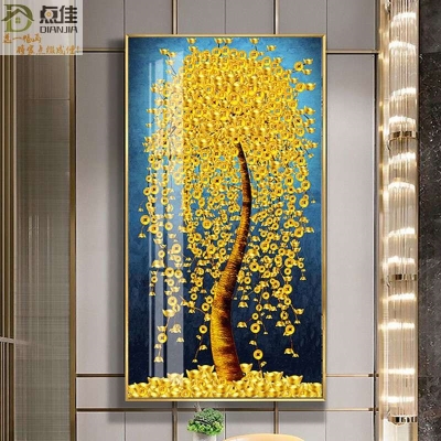 玄关客厅挂画摇钱树晶瓷装 新中式 饰画轻奢入户发财招财走廊墙壁画