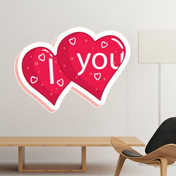 情人节粉色我爱你斑点双心形图案背景墙贴纸客厅卧室橱窗装饰贴画