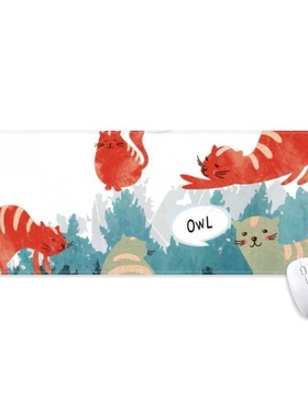 猫咪树林会谈喵保护动物超大号游戏办公防滑锁边鼠标垫80x30cm