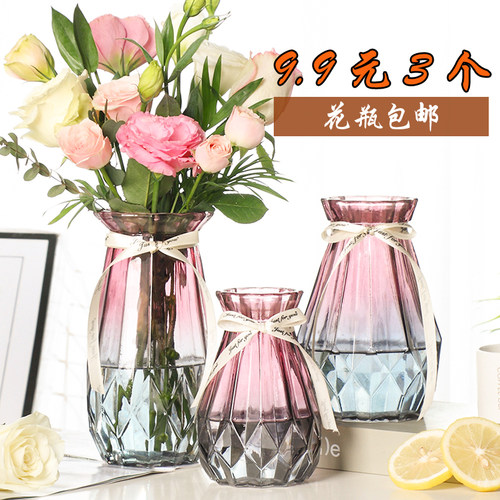 新品北欧创意简约玻璃花瓶透明水培绿萝植物玻璃花瓶X客厅插花装