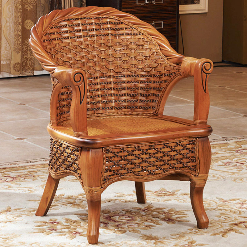 藤椅天然真d藤编靠背椅阳台休闲家用实木滕靠椅老人椅老式腾椅圈
