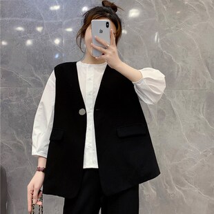 西装马甲女薄款春秋季新款韩版外搭D时尚黑色西服马夹背心外套百