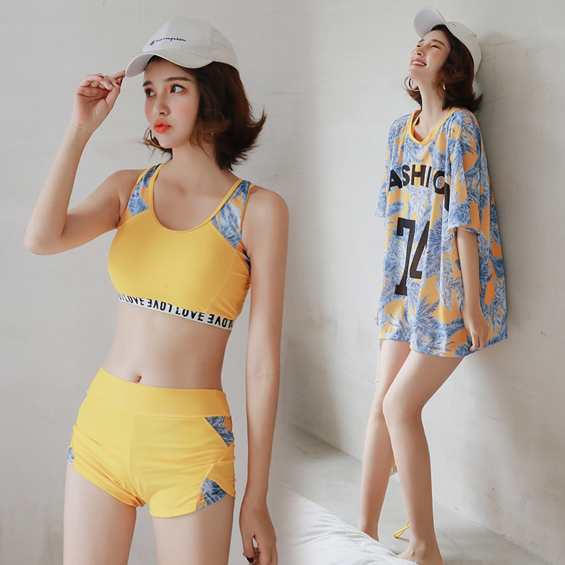 分体游泳衣女士遮肚显瘦三件套夏保守2021年新款时U尚泡温泉仙女