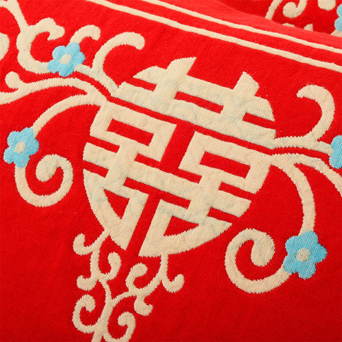 大红色枕巾一对装纯棉纱布高档成人情侣喜字全棉结婚婚庆礼品枕巾