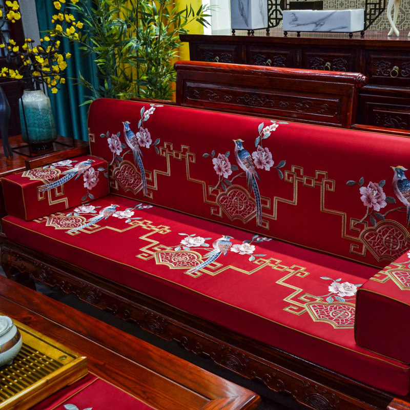 红木椅沙发垫中式坐垫带靠背实木家具可拆洗花鸟罗汉床垫子五件套,居家布艺,沙发垫,淘宝优惠券,粉丝福利购,淘宝优惠卷