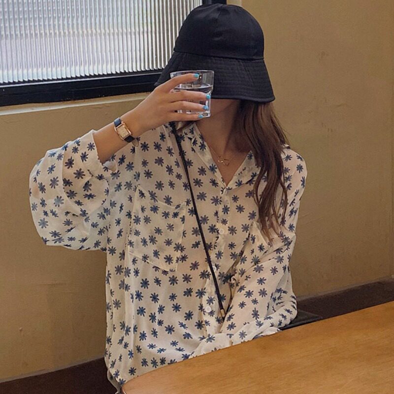 欧洲站洋气碎花防晒外套女夏季薄款宽松外搭透气单排扣长袖防晒衣