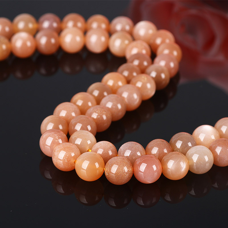 天然水晶珠子太阳石橙月光石长链散珠圆珠半成品长链串珠单圈配件