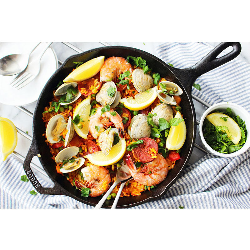 L洛极 铸e铁煎锅美无涂层不易粘煎炒锅26cm+硅胶隔热套