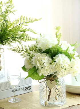 速发桌花小居新玻璃陶瓷花瓶田园花艺摆件厅客家清装饰品假花套装