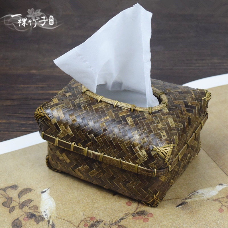 新年中式紫竹编纸巾盒复古抽纸筒茶几卫生擦手P餐巾收纳盒桌面客,收纳整理,纸巾盒,淘宝优惠券,粉丝福利购,淘宝优惠卷
