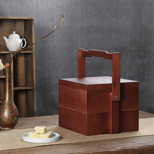 竹制古风提篮野餐食盒结婚复古礼盒E竹篮子茶具收纳茶箱包便携中