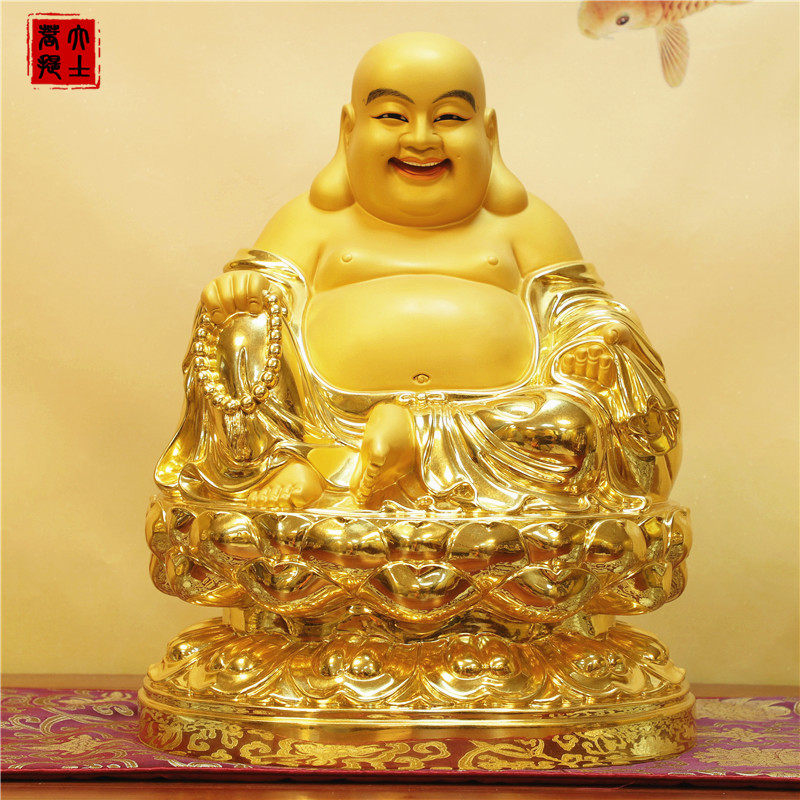 新台湾贴金肚铜弥勒佛像大纯佛像e佛家用招财布袋弥勒佛笑摆件